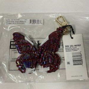 NWT BRAHMIN SANGRIA RED LEATHER BUTTERFLY TASSEL PURSE KEY CHAIN FOB BAG CHARM
